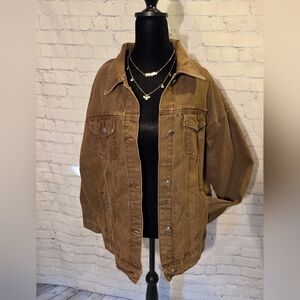 Oversized Denim Jean Jacket Tan Brown Stone Wash Sz  M (fits like L/XL)